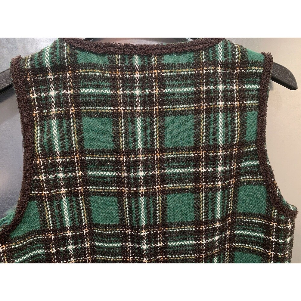Spoon Jeans Green/Brown/Lurix Plaid Pearl Button Vest Women’s Size L NEW w/Tag - Picture 16 of 16
